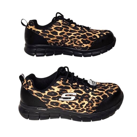Skechers Work Sure TrackSaivy EH Comp Toe Leather Shoes Leopard Womens Size US 9 - Picture 3 of 10